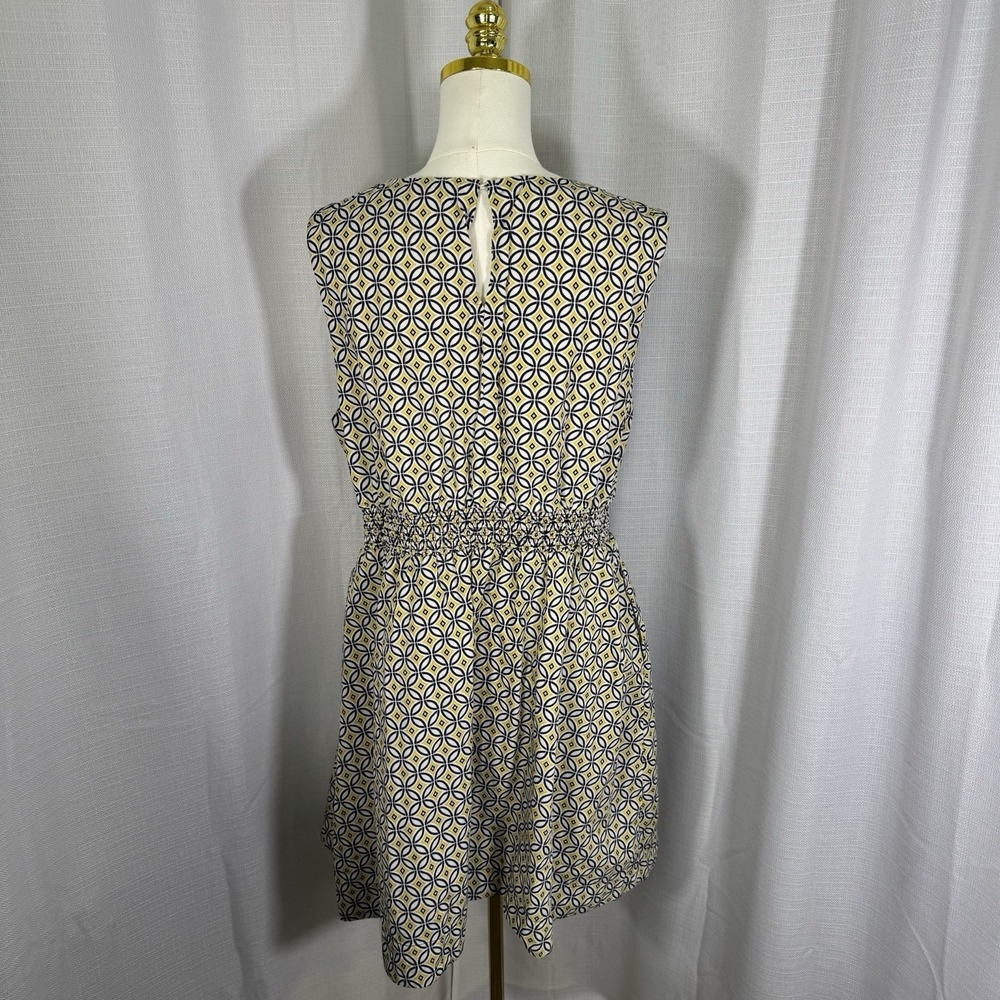 Boden Womens 14R Smocked Waist Fit Flare Cotton Dress Yellow Navy Trance Preppy - Picture 3 of 14
